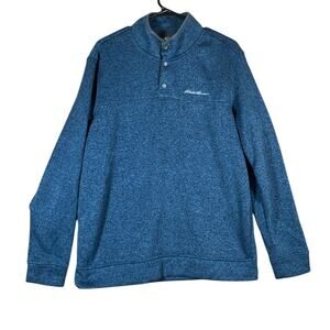 Eddie Bauer Mens Sweatshirt Blue Radiator Fleece Snap Mock Neck Long Sleeve L